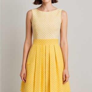 Tahari Yellow and White Polka Dot Midi Dress